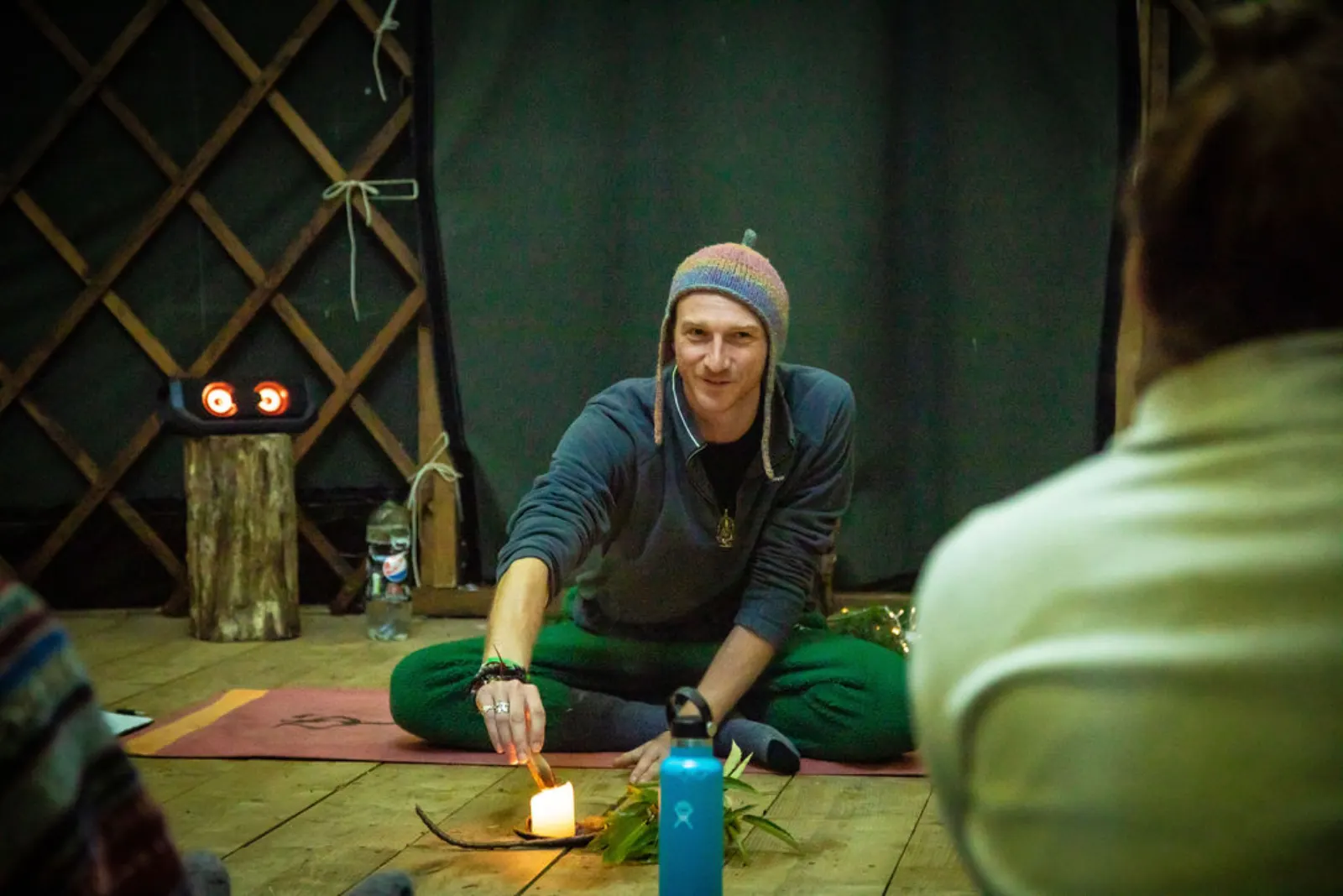 Meditation circle inside a yurt